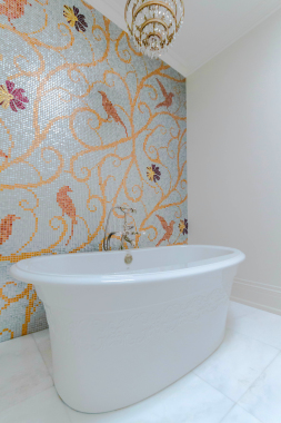Custom mosaic tiles in bathroom