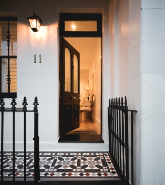 Tessellated tiled entrance for a Victorian terrace in Darlinghurst, Sydney.