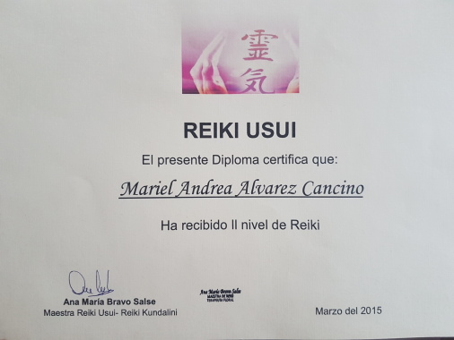 Diploma que certifica que tengo nivel II cursado de Reiki Usui