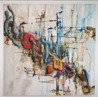 Peinture abstraite ''Empreintes musicales et urbaines''