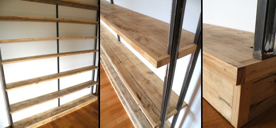 Libreria industrial in legno riciclato e ferro
