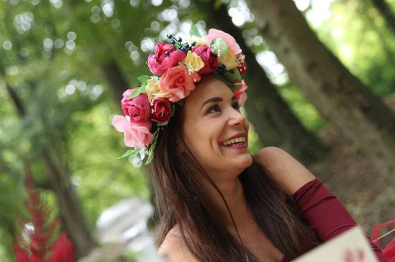 couronne de pivoines roses et baies
fleurs en soie