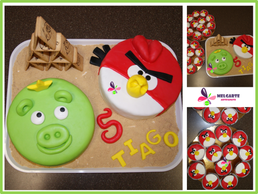 "Angry Birds" - Bolo de chocolate com recheio de ganache chocolate
