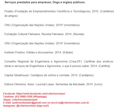 Algumas revisões realizadas para pessoa jurídica