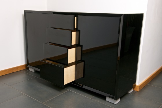 High gloss black lacquer side board