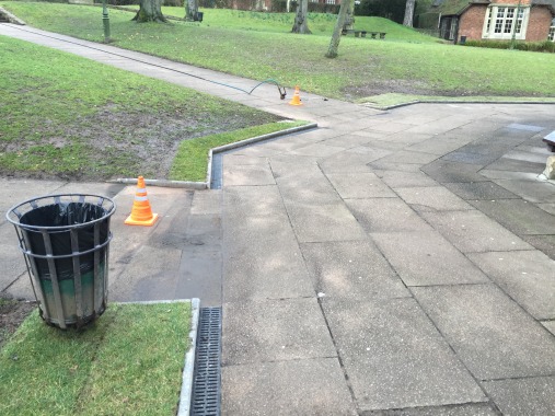 BOURNVILLE VILLAGE TRUST BUILDING WITH NEW ACO CHANNEL GRIDS TO PREVENT FLOODING 