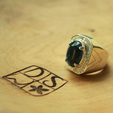 Silver Ring with Blue Topaz and Zirconia Stones