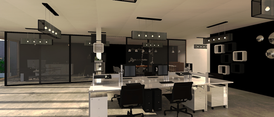 DECORATION & AMENAGEMENT INTERIEUR DE BUREAUX D'ENTREPRISE - Aménagement un plateau nu pour créer un cadre de travail convivial et collaboratif dans un style « tendance et actuel » convenant à de jeunes salariés.