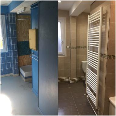 Rénovation complète d'une salle de bain.
- Carrelage
- Plomberie
- Peinture
- Installation Ventilation motorisé