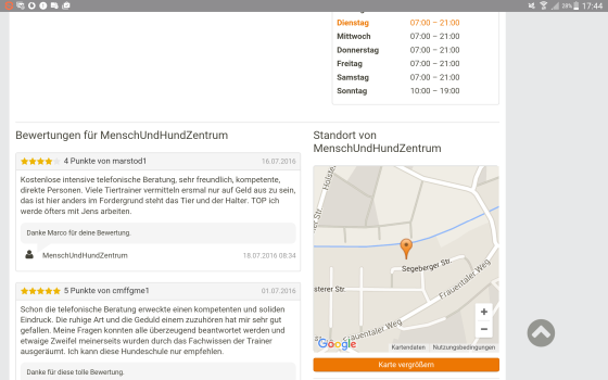 Bewertungen unserer Kunden.

http://www.marktplatz-mittelstand.de/nuernberg/419396-menschundhundzentrum/bewertungen