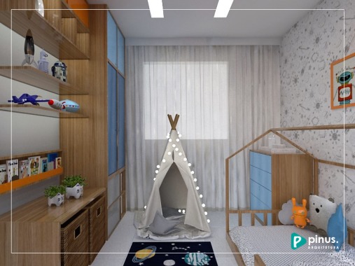 Projeto de interiores para o quartinho do Davi no Rio Grande do Sul. Planejar a decoração do quarto do bebê é essencial para garantir o bom desenvolvimento da criança. O estilo montessoriano aliado às cores vibrantes ajudam a estimular os sentidos.