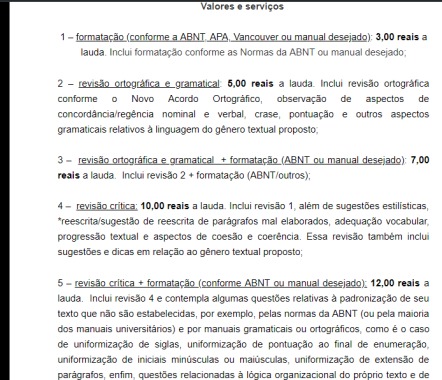 Valores e serviços