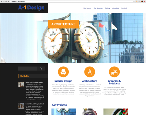 Page d'acceuil du Site A1 Design, Architecte