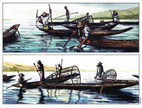 Pêcheurs sur le lac Inle en Birmanie.