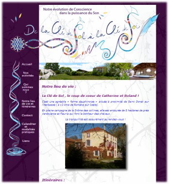 Site client: lieu de stage autour du son et de la conscience dans la drôme.