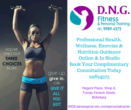 Professional Health, Wellness, Exercise & Guidance in studio or online to achieve your weight loss, fitness, workout, personal training goals in Malta http://denisegrixti.wix.com/personaltrainer