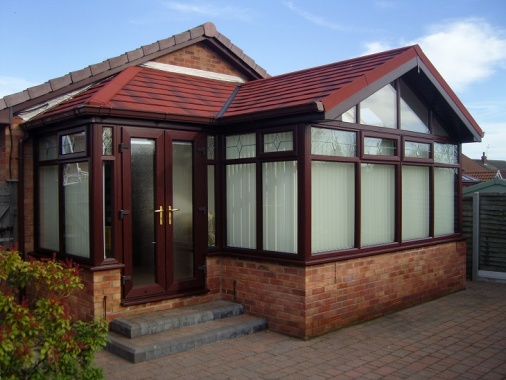 We can install conservatories in all sorts of shapes and designs, such as this P-Shape style, with a gable overhang roof.