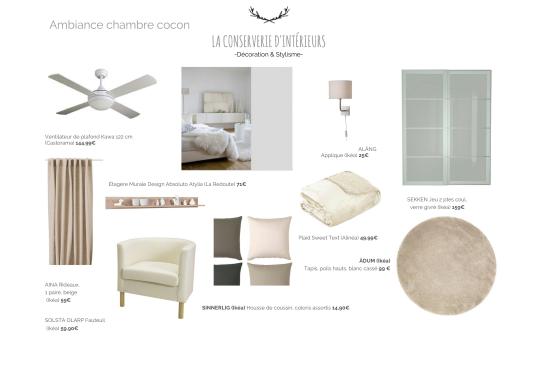 Planche produits (shopping list) pour créer une ambiance cocooning
