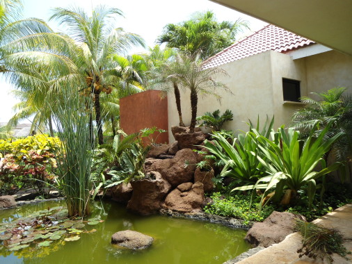 Jardín, cascada y estanque peces Koi Mar Pacífico.JPG