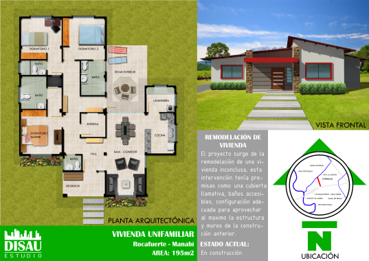 Vivienda unifamiliar, diseñada por el equipo de DISAU ESTUDIO.
El proyecto se trató de una remodelación integral de una vivienda incompleta.